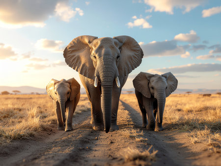 Elephants in Amboseli National Park, Kenya, Africaの素材