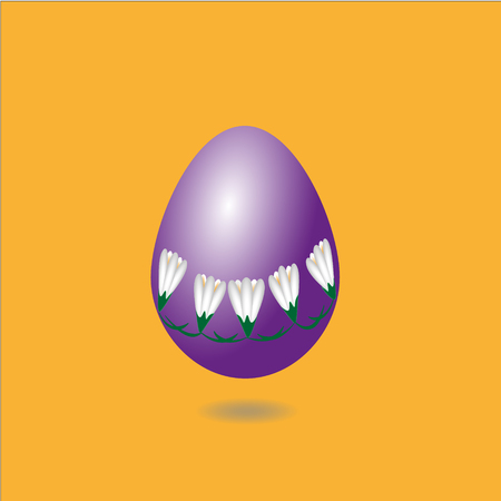 Picture purple egg with snowdrops Picture purple egg with ornament of snowdrops on an orange backgroundのイラスト素材