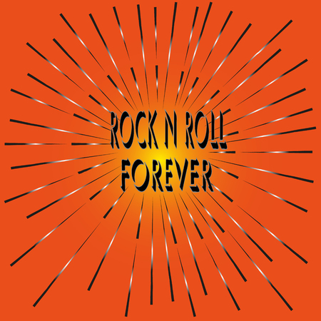 Illustration Rock N Roll Forever Rock N Roll Forever illustration on an orange background with simulated firework or flareのイラスト素材