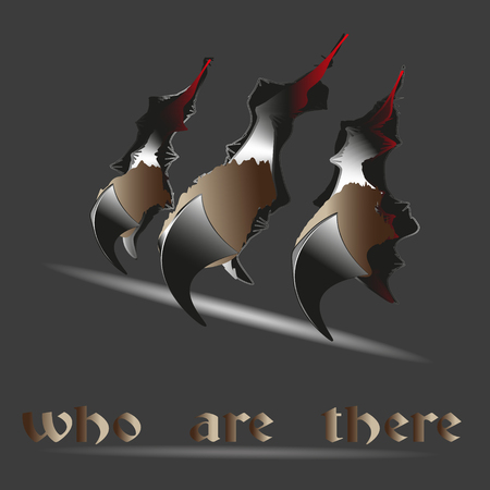 Illustration who are there Illustration anyone out there on the other side of the world can see three claws scratched and three slots on pastel backgroundのイラスト素材