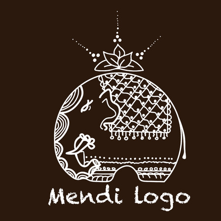 Elephant logo mendi elephant logo and Lotus painting mehndi style on a brown backgroundのイラスト素材