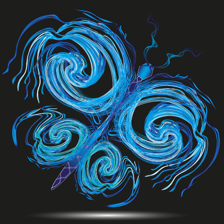 Illustration blue butterfly as a symbol of the air Illustration blue butterfly as a symbol of the air on a black background for decoration and designのイラスト素材