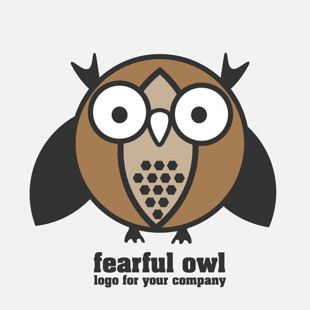 Fearful owl logotype Fearful owl with staring eyes in pastel colors logoのイラスト素材