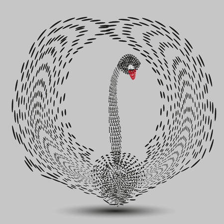 Drawing Black Swan Illustration swan black with a red beak painted in the style of pointillism on a gray background for decoration and designのイラスト素材