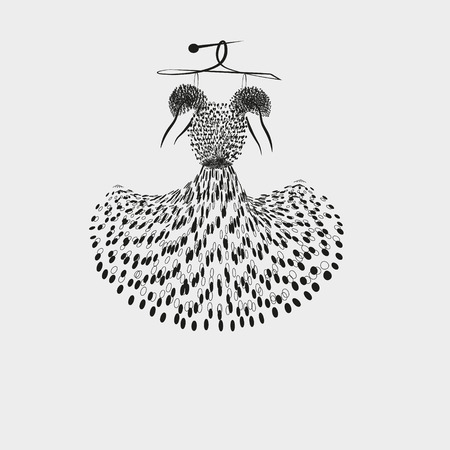 Illustration of a light summer dress Drawing black white light summer dress in black peas with short sleeves are for decoration and designのイラスト素材