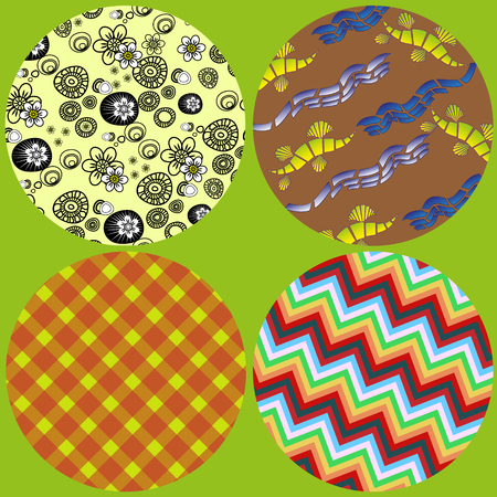 A set of four circles with decorative pattern Figure set of four circles with decorative pattern in flower, zigzag, diagonal cell and abstraction for decoration and designのイラスト素材