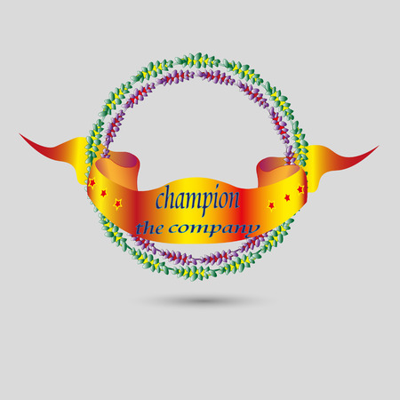 Logo Company champion vector illustration Bright logo Company champion vector illustration on gray background, two rounds from the leaves and ribbon with the inscriptionのイラスト素材
