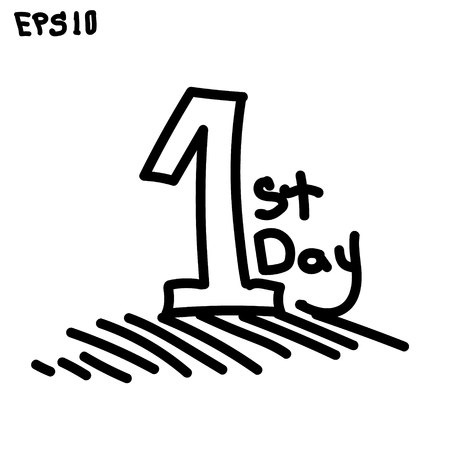 first day in your life hand-drawn one and sign the first day of life vector illustration graphic black whiteのイラスト素材