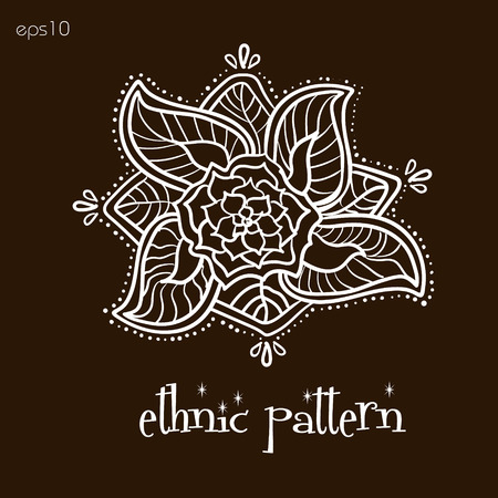 Ethnic pattern flower flower with leaves mehendi tattoo vector illustration design on a brown background eps10のイラスト素材