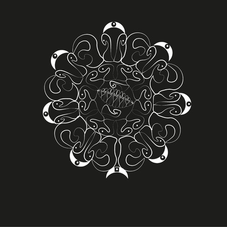 White Sun logo pattern Author abstraction design handmade sun and moon contour curls point line shaped tattoo emblem folk art background black eps10 vector illustration Stockのイラスト素材