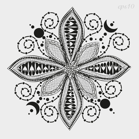 Flower Mandala graphics Decoration author handmade petal eight happiness henna tattoo on the body point of pattern month vector illustration Stockのイラスト素材