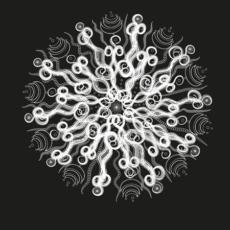 Mandala whirlwind graphics Figure author design handmade ornament folk art tattoo or swirls line many dot pattern moon circle flower vector illustration Stockのイラスト素材