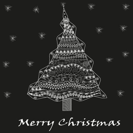 White openwork tree graphics Holiday greetings abstraction design author new year pattern triangle point handmade flower ornament curl decoration text background vector illustration eps10 stockのイラスト素材