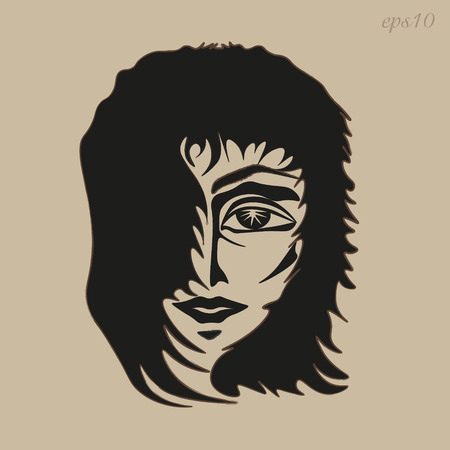 The man's face picture Author design head boy hair develop eye mouth nose sketch eyebrow contour fringe handmade abstract portrait Stock eps10 vector illustrationのイラスト素材