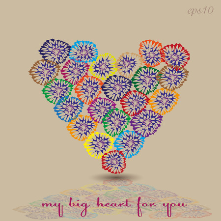 Heart of flower greeting Design abstraction author sketch holiday valentine colorful greeting handmade bouquet reflection text eps10 illustration stock vectorのイラスト素材