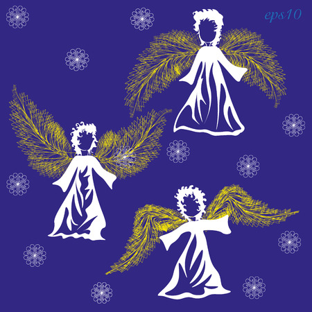 White angel and snowflake Christmas Holiday Set of three abstract wings wings of the object being curly hairstyle author design handmade pattern eps10 vector illustration Stockのイラスト素材
