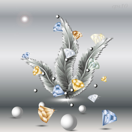 Feather and Diamond Abstract author design decoration gem ball pearl picture postcard handmade movement three fluffy object eps10 vector illustration Stockのイラスト素材