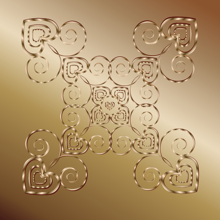 Gold Mandala valentine Ornamental Metal gray background author design heart pattern style forged decoration delicate handmade vector illustration eps10のイラスト素材