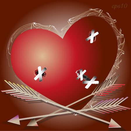The wounded heart Abstract valentine greeting card writer design cupid arrow wound to seal the plaster large signboard handmade Stock vector illustrationのイラスト素材