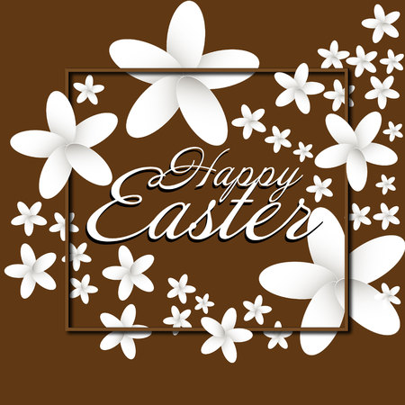 Happy easter flowers frame Paper flowers easter greeting card with frame on brown background for designのイラスト素材