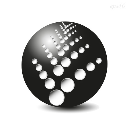 Black sphere with holes Large black ball of the suspension from the news on a white background with a shadow of an illusion of volume vector stock illustration of a print or logoのイラスト素材