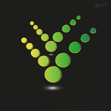 Green circle symbol check mark Abstraction of emblem or logo on black shadow under the object of a circle yellow and green parallel arrangement of big drawing icon vector stock illustrationのイラスト素材