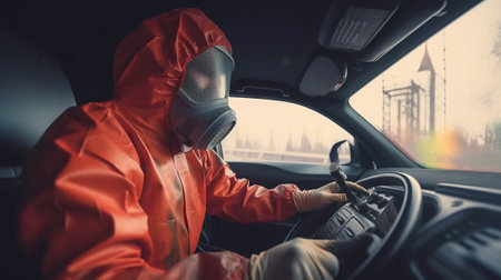 Car painter in protective clothes and mask paintingの素材