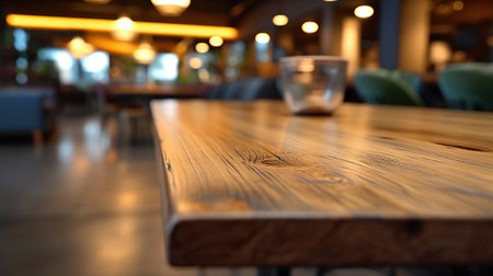 Photo wood table in blur background of modern restaurantの素材
