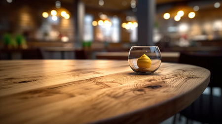 Photo wood table in blur background of modern restaurantの素材