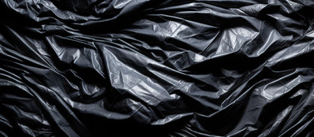 Wrinkled plastic wrap texture on a black backgroundの素材