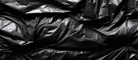 Wrinkled plastic wrap texture on a black backgroundの素材
