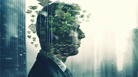 Photo double exposure image of a business personの素材