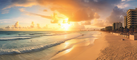 Sunrise over beach in Cancunの素材
