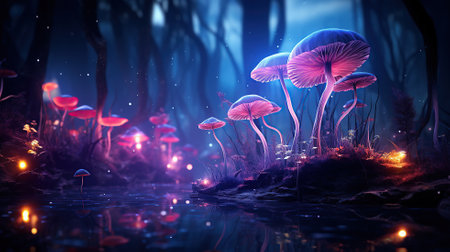glowing fantasy mushrooms. Generative AIの素材