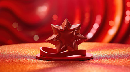 3d star on red background decorated with curves and glitter. Generative AIの素材