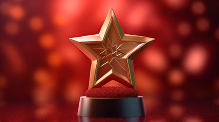 3d star on red background decorated with curves and glitter. Generative AIの素材