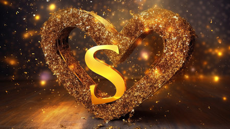 Letter S Elegant background with golden heart frame elements and glitter light effect decoration created by Generative AIの素材
