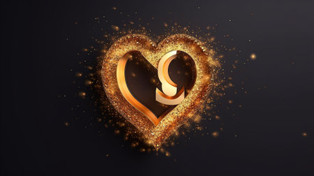 Letter A Elegant background with golden heart frame elements and glitter light effect decoration created by Generative AIの素材
