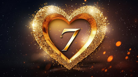 Letter 7 Elegant background with golden heart frame elements and glitter light effect decoration created by Generative AIの素材