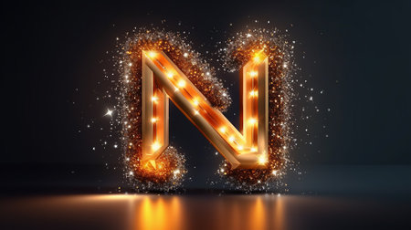 Letter N Elegant background with golden heart frame elements and glitter light effect decoration created by Generative AIの素材