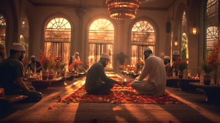 illustration of amazing architecture design of muslim mosque ramadan concept AIの素材