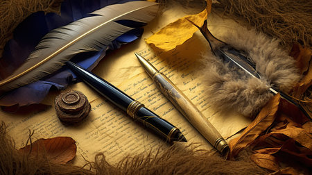A letter of feathers and old paper Generative AIの素材