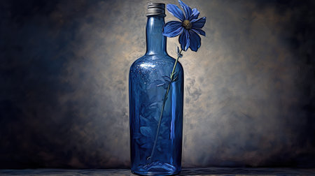 a blue bottle with flowers inside, in the style of chiaroscuro portraitures Generative AIの素材