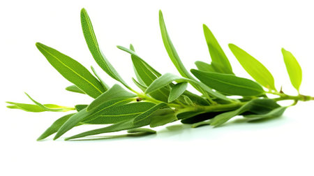 Willow branch with green leaves on white Generative AIの素材