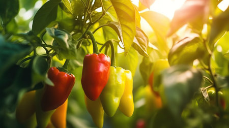 Growing sweet peppers in a greenhouse closeの素材