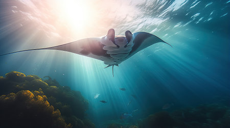 Manta ray in the sea. Underwater landscape with tropical fishの素材