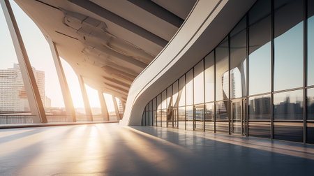 empty hall of modern office building with sunbeam in shanghaiの素材