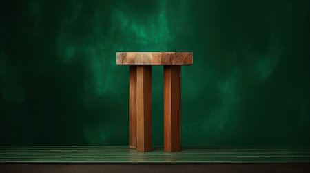 Wooden stool on a green background. 3d rendering, mock upの素材