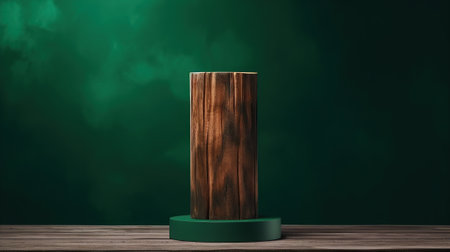 Wooden stand with smoke on a green background. 3d renderingの素材