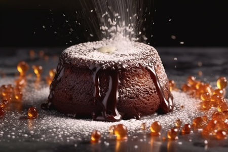 Indulge in a decadent chocolate lava cake, with its rich and gooey center oozing out as you cut into it Generative AIの素材
